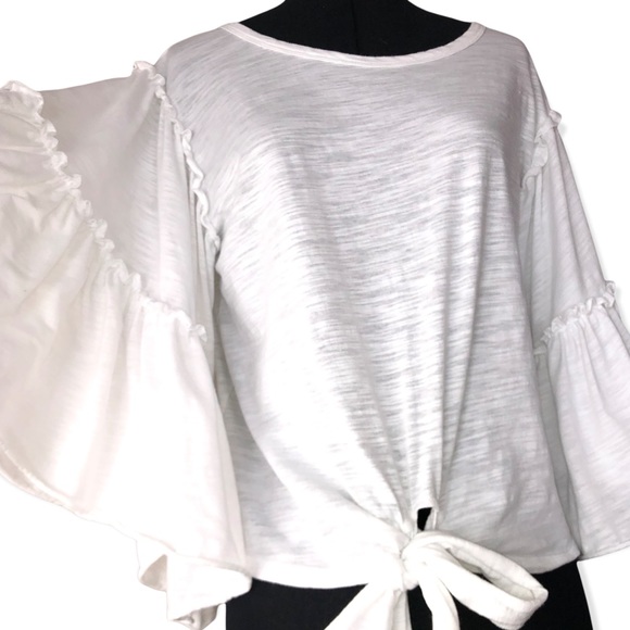 Umgee Tops - Umgee White Ruffled Bell Sleeve Tie Front Top Sz.M